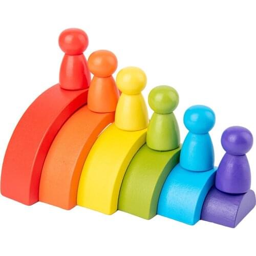 Wood Rainbow Blocks Natural Wooden Toy Children Block Rainbow Toy Building Block Educational Kindergarten Supplies Baby Toy Gift