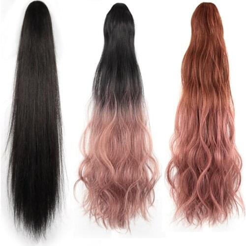 DIANQI Synthetic Long Small Claw Clip Natural Black Straight Ponytail Clip In Ponytail Hair Extensions For Women