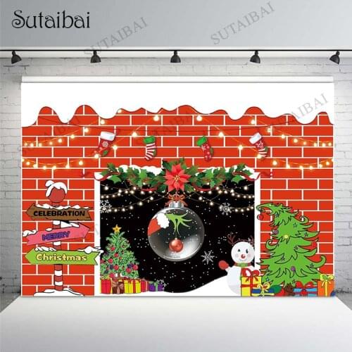 Merry Christmas Fireplace Party Backdrop Xmas Tree Snowflake Background Kids Birthday Baby Shower New Year Festival Photo Booth