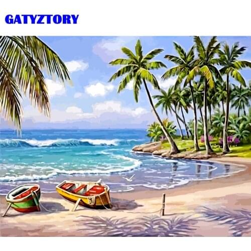 GATYZTORY Frame Beach Landscape DIY Painting By Numbers Kit Coloring By Numbers Modern Home Wall Art Picture Unqiue Gift Artwork