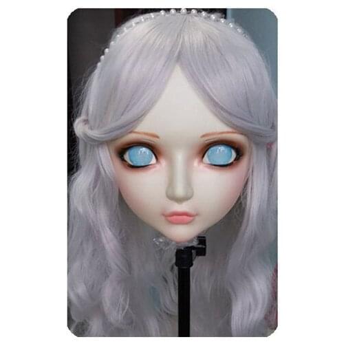 GL032) Women/Girl Sweet Resin Half Head Kigurumi BJD Mask Cosplay Japanese Anime Lifelike Lolita Mask Crossdressing Sex Doll