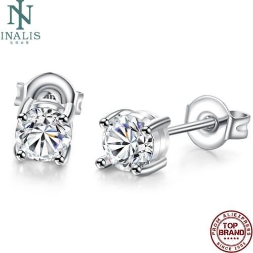 INALIS Geometric 5A Clear Cubic Zircon Stud Earrings For Women Push-Back Female Earring Anniversary Fashion Jewelry New Arrival