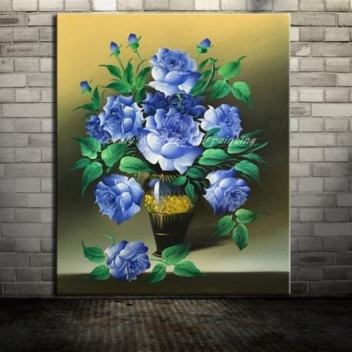 Mintura Paintings Hand Painted Blue Rose Flower Oil Painting On Canvas Modern Poster Wall Art Picture For Living Room Home Decor