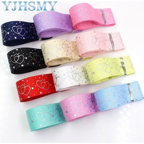 YJHSMY I-19326-796 25mm 10yards laser Silver cute cartoon love Printed grosgrain ribbon DIY handmade headdres wedding gift wrap