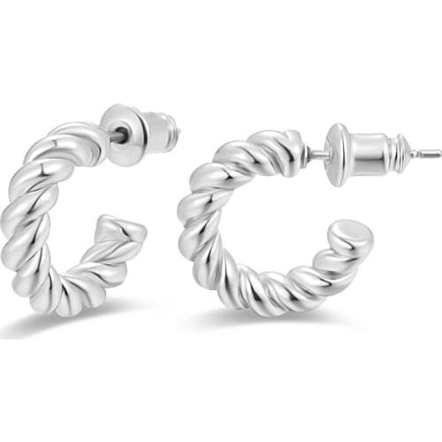 Copper Round Simplicity C Shape Hoop Earring Twisted Rope Stud Earring For Women Girl Wedding Fashion Jewelry Gift Wholesale