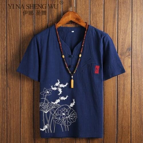 Summer Japanese Style Clothing New Samurai Man Loose T-Shirt V-Neck Short Sleeve Breathable Chinese Kimono Top Outfit Plus Size