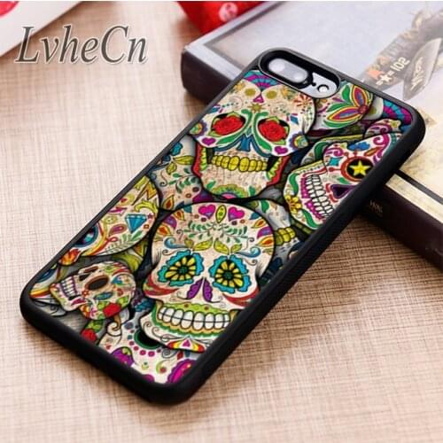 LvheCn Mexican Sugar Skull Sticker Bomb phone Case For iPhone 5 6 6s 7 8 plus X XR XS max 11 12 Pro Samsung Galaxy S7 S8 S9 S10