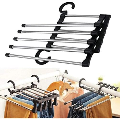 Multi-Layer Pants Rack Stainless Steel Pants Hangers Folding Storage Rack Space Saver Storage for Trousers Scarf Adjustable