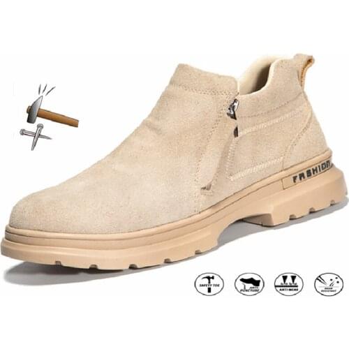 Men Anti-smashing Anti-piercing Steel Toe Cap Work Safety Shoes Zipper Welding Wear Resistance Waterproof Safety Shoes Sneakers
