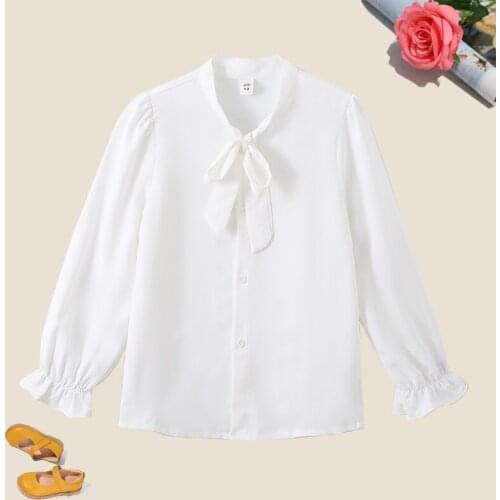 2021 New Spring & Autumn Baby Girls Shirts Long Sleeve Solid Tops for Baby Kids Clothes Fashion Children Bow Shirts 6 8 10 12Y