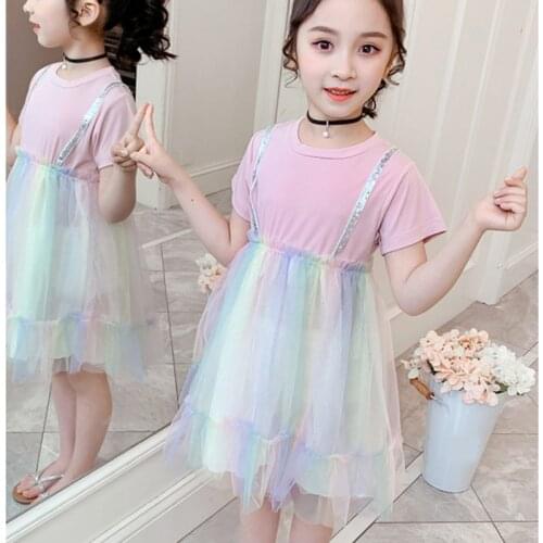 Dress 2021 New Summer Sequined Mesh Dress For Girls Children Dresses Girl Clothing Kids Clothes Girls