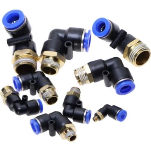 Air Pneumatic Pipe Connector 10mm 8mm 6mm 12mm OD Hose TubeM5 1/8" 1/4" 3/8" 1/2" BSP Male Thread L Shape Gas Quick Joint Fittin