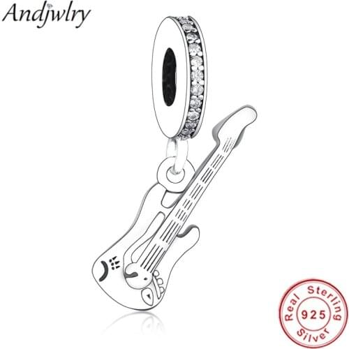Fit Original Pandora Charms Bracelet 925 Sterling Silver Electric Guitar Dangle Charm Pendant DIY Jewelry Berloque
