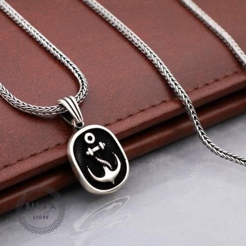 Silva Original 925 Sterling Silver Anchor Pendant Necklace for Men S925 silver fashion Jewelry Gift Mens Cable Chains