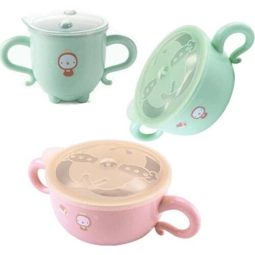 Baby Kids Child Dishes Stainless Steel Bowl Feeding Children Plate Tableware Lid Training Baby Feeding Bowl Cartoon Binaurall