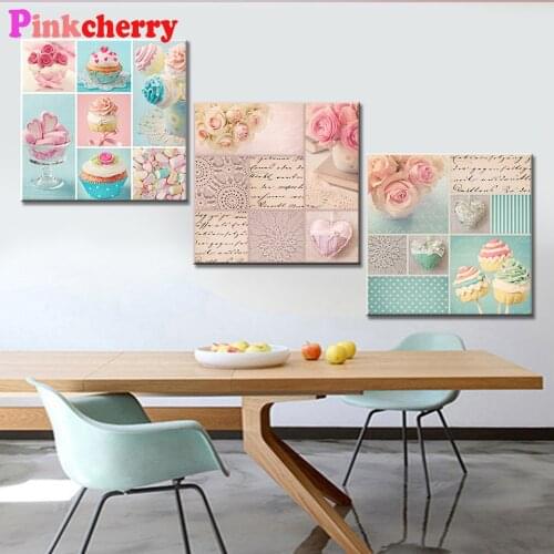 Triptych Sweet Flower Cake Shell diamond painting Modern Nordic diamond embroidery Wall pictures for Room Cuadros P5