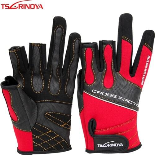 TSURINOYA R-A 3 Half-Finger Breathable Anti-Slip Fishing Lure Gloves Anti-slip an-slippery Wear-resistant Red Outdoor gloves