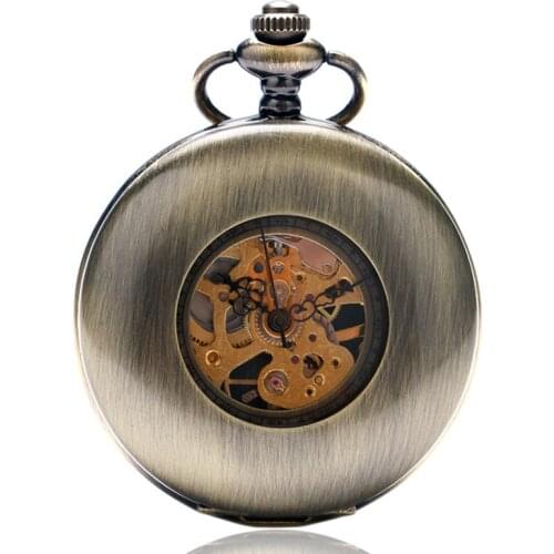 Vintage Bronze Mechanical Pocket Watch with Chain Hand Wind Pendant Watch for Men Women High Quality Fathers Day Gift P857C