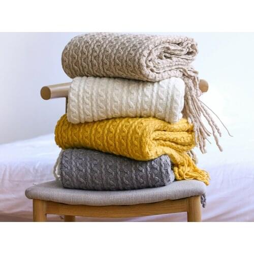 Knitted Throw Thread Blanket Bed Sofa Towel Office Nap Travel Blanket with Tassels Air Condition Bedding Bedspread Soft Blankets