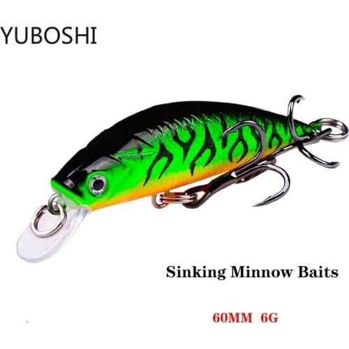 YUBOSHI NEW Sinking Minnow Fishing Baits 6cm 6g Crankbait Wobbler Hard Bait Freshwater Bass Trout Lure with Treble Hooks