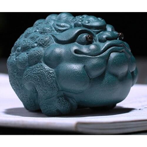 Green Mud Mascot Statues Zi Sha Tea Ceremony Ornaments Purple Clay Lovely Toad Tea Pet Tabletop Handcrafts