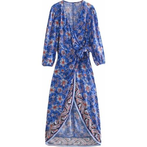 New Summer Floral Dress Women Vintage Casual Vogue Chic Lady Midi Boho Dress Women Robe