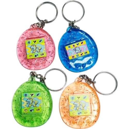 100pcs E562-10 TAMAGOTCHI sticker with key chain Ring Retro Birthday Party favors giveaways gadget souvenirs gift Bag Gag Prize