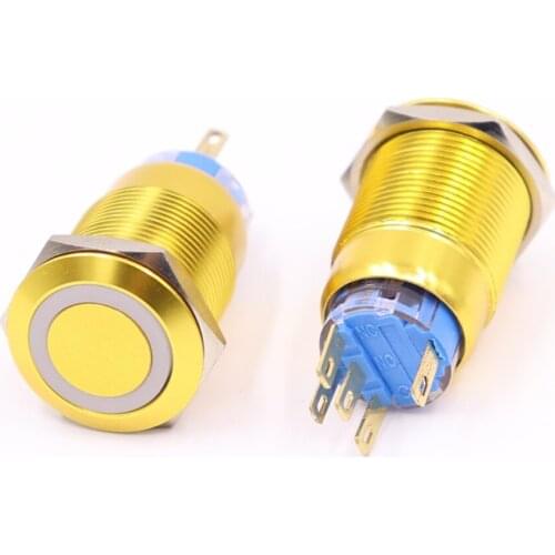 19mm Metal brass Push Button Switch illumination ring Momentary 1NO Car press button pin terminal light led