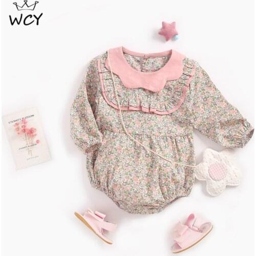 2020 Spring Fall Baby Girls Bodysuits Long Sleeve Floral Print Cute Sweet Baby Girl Onesie Ins Kawaii Infant Girl Clothes 6M 12M