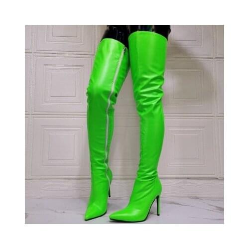 2021 neon Plus Size 48 brand Pointed Toe Women Shoes Boots Sexy Thin High Heel Party Shoe woman Winter over the knee Boots