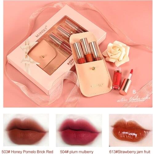 3PCS/set Soft Velvet Mini Lip Glaze Smooth Long-lasting Makeup Waterproof Sweat-proof Makeup Cosmetics Tools Maquillage TSLM2