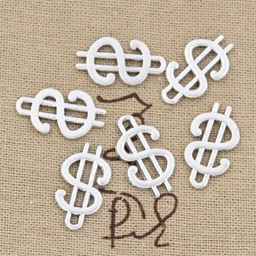 30pcs Charms $ Dollar Money Sign 21x12mm Antique Making Pendant fit,Vintage Tibetan Bronze Silver color,DIY Handmade Jewelry