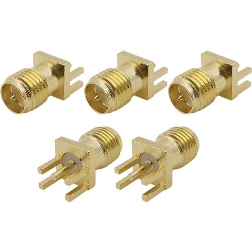 5Pcs Brass RP SMA Female (Male Pin) Jack Solder Edge PCB Mount RF Adapter 4 Pin 1.6mm Spacing Straight Antenna Socket Connector