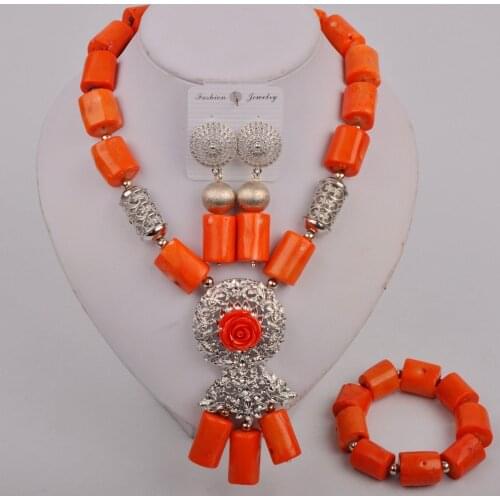 African Beads Jewelry Sets For Women Accessories Nigerian Wedding Bridal Coral Necklace Earrings Bracelet Set