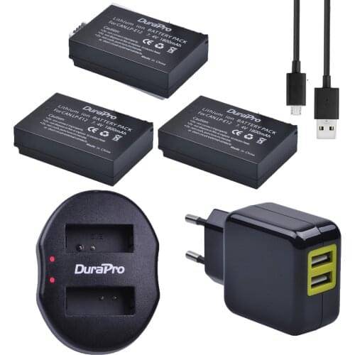 3pc for Canon LPE12 LP-E12 LP E12 Rechargeable Battery + USB Dual Charger for Canon EOS M M2 100D Kiss X7 Rebel SL1 Camera