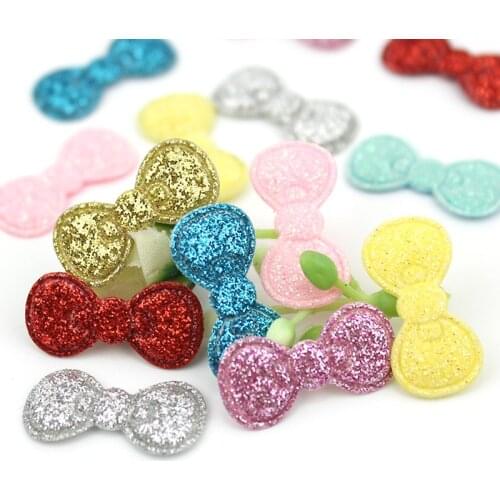 80PCS 1*2.2cm Glitter Bowknot shap Padded Appliques For Kids Hair BB Clip headwear Supplies DIY Shiny Craft Decor wholesale