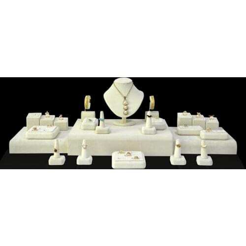 Wholesale 24Pcs/lot Beige Velvet Jewelry Display Counter Showcase Fashion Window Ring Bracelet Necklace Jewelry Organizer Stand