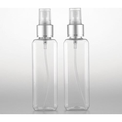 100ml X 50 Brown Blue Empty Square Fine Sprayer Pump Bottles 100CC PET Cosmetics Container Silver Aluminum Mists Spray Pump