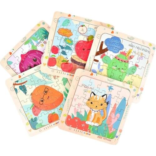 Toy Woo Mini Size Kids Toy Wood Puzzle Wooden 3D Puzzle Jigsaw for Children Baby Cartoon Animal/Traffic Puzzles Educational Toy