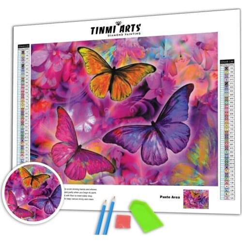 5D Three Butterfly Full Round Diamond Painting Needlework Pattern Diamond Embroidery Christmas Gift Art Wall Home Decor