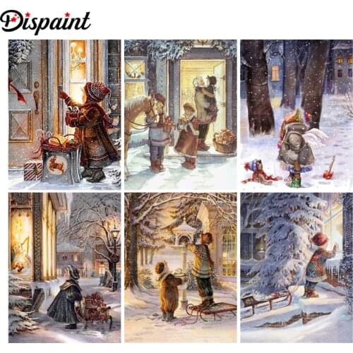 Dispaint Diamond painting "Christmas little girl" Full Square/Round Drill Wall Decor Inlaid Resin Embroidery Craft Cross stitch