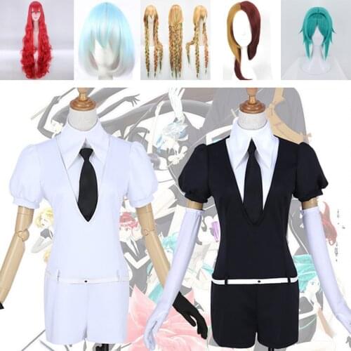 Houseki no Kuni Phosphophyllite Antarcticite Land of the Lustrous Men Women Cosplay Costume Wig Tie Jumpsuit Outfit Uniform Belt