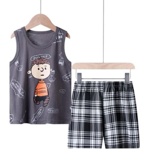 2Piece Toddler Kids Summer Clothing Sets For Boys Girls Cotton Sleeveless Tank Tops + Shorts Pajamas Clothes For 2 4 6 8 9 Years