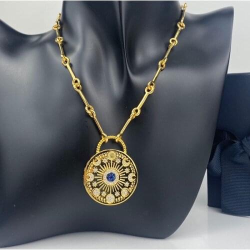 SLJELY Fashion S925 Sterling Silver Embellished Sun and Moon Medal Adjustable Necklace Women Girls July New Roma Series Jewelry