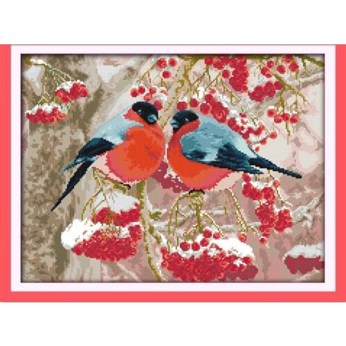 Bullfinch cross stitch kit cartoon animal winter snow print stamped 14ct 11ct hand embroidery DIY handmade needlework supplies
