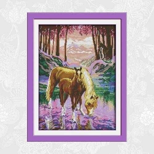 Horse mother and child Printed Fabric 14CT 11CT Cross Stitch kits Beginner Embroidery Handmade Needlework Accessory Sets