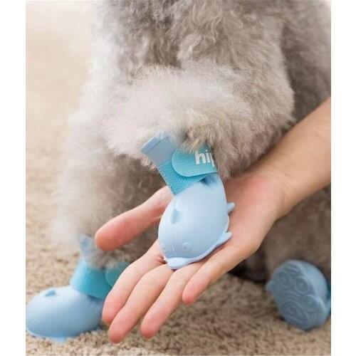 Candy color set of four waterproof and wear-resistant rain shoes pet shoes dog shoes Dolphin