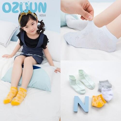5 Pairs Socks Baby Boys Girls Summer Socks 2-3 3-5 5-8 Cotton Casual Mesh Socks Children Socks Star Jacquard Solid Color Short
