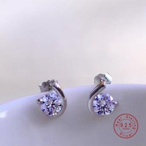 20109 New Luxury Moon Stud Earrings Real Silver Color Rhinestone Geometric Earrings For Woman Girl Wedding Jewelry Gifts