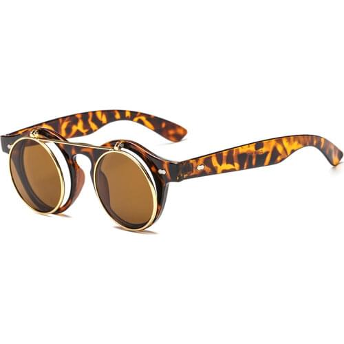 UV400 Retro Goggles Gothic Steampunk Sunglasses Clip Up Clamshell Men Women Round Sun Glasses Shades Brand Designer Eyeglasses